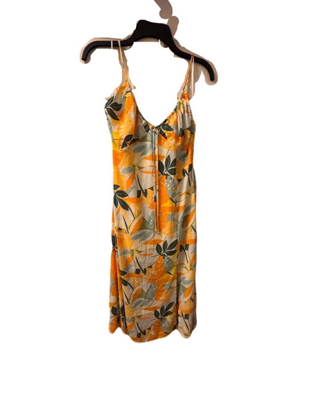 Floral Yellow and Orange Slip Dress with Green Leaf Print